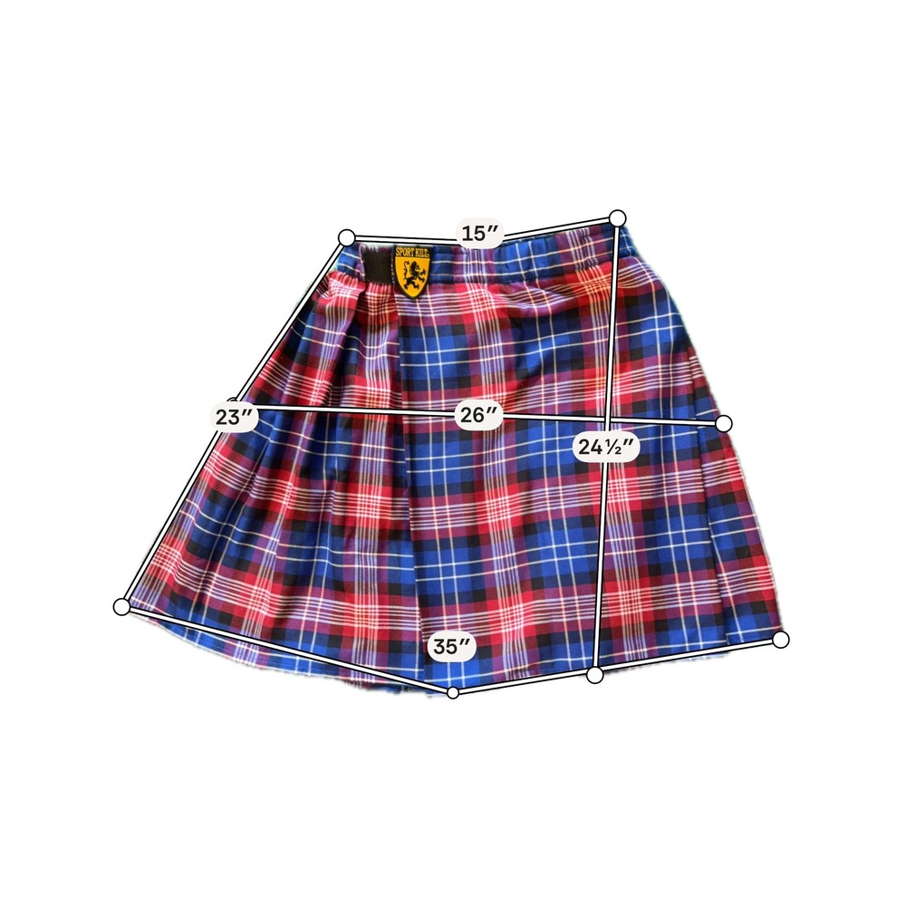 Sport Kilt Red Blue Tartan Plaid Pleated Mini Kilt with Pocket Mens Womens (B) - Picture 3 of 9